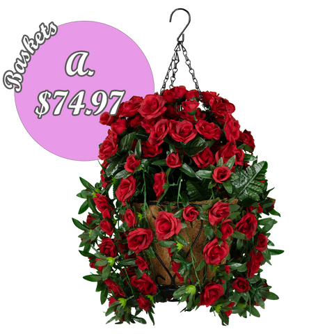 A. Red Roses Hanging Basket with the Rental Shepherd Hook