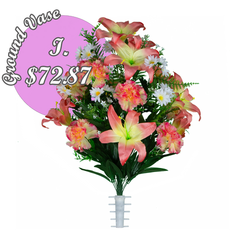 I. Peach Lily, Carnation & White Daisy